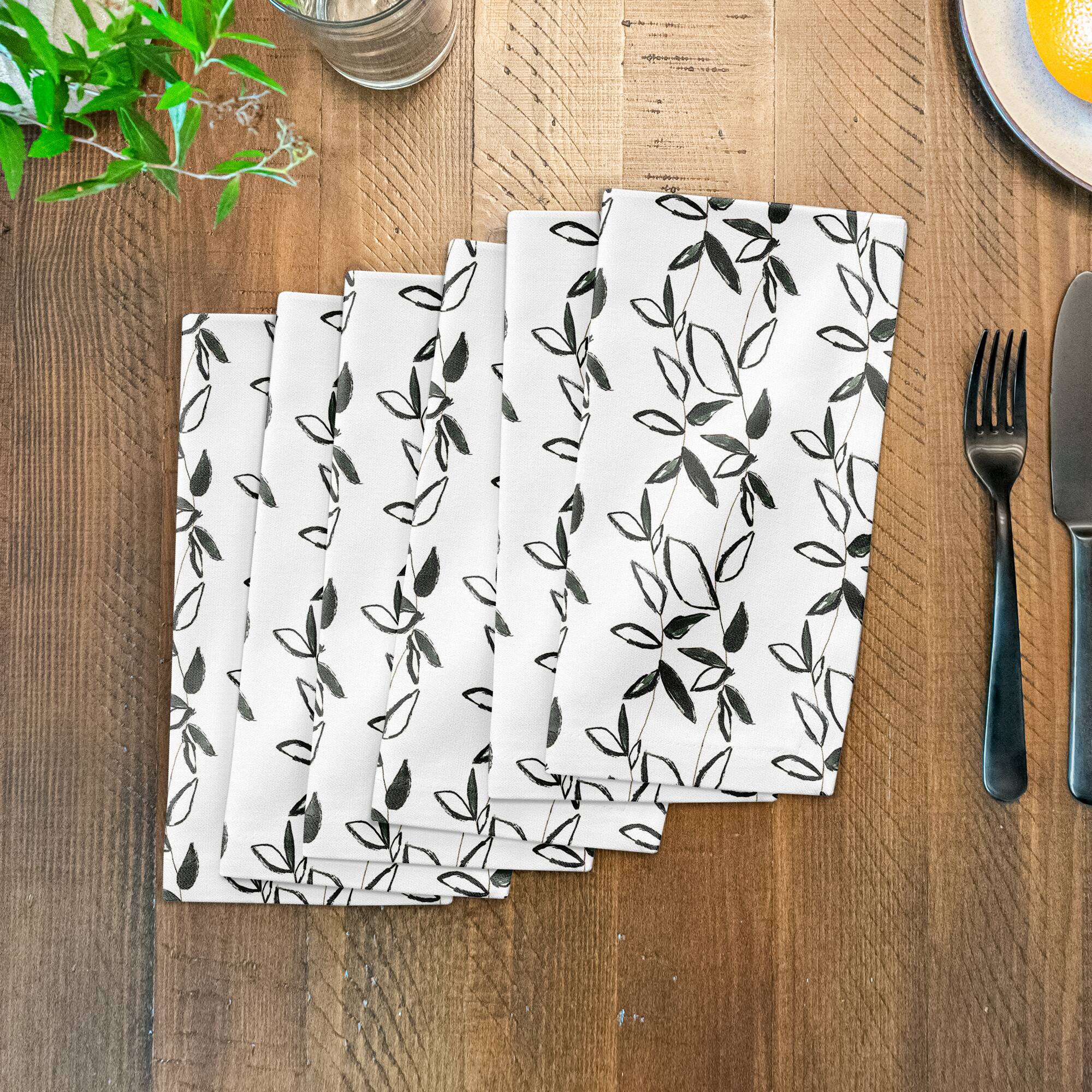 Black Leaf Stripes 10" x 10" Cotton Twill Napkin